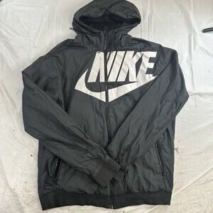 Nike Men Jacket L Black Windbreaker GX1 Windrunner Logo Hooded Full Zip